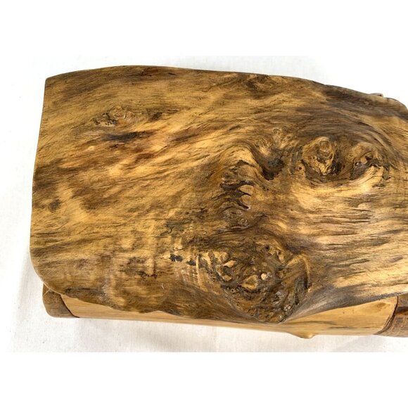 Burl Wood Jewelry Trinket Lined Hand Crafted 10 x 7 x 6" - Picture 7 of 7